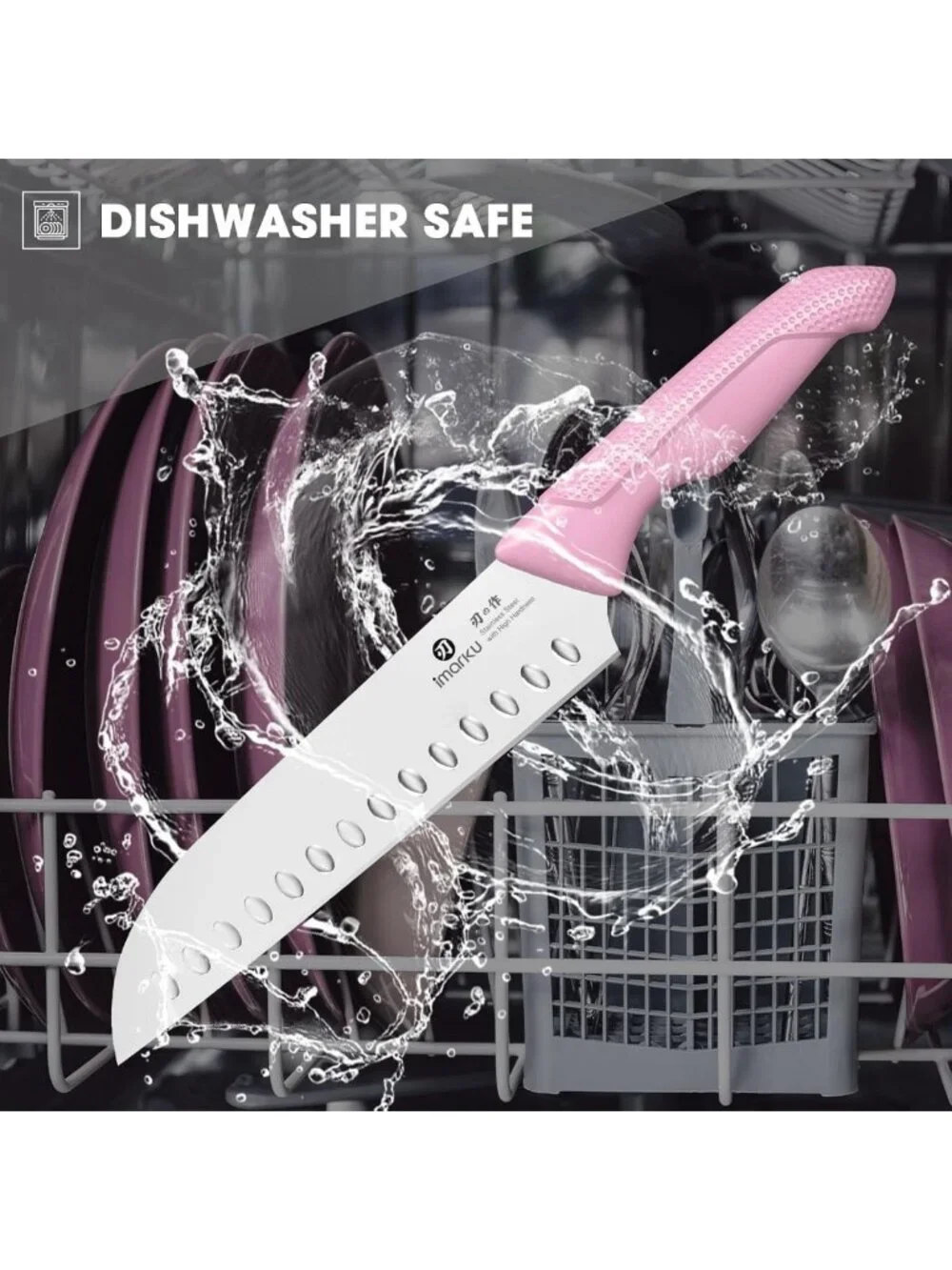 14-Piece Pink Kitchen Knife Set with Block & Built-in Sharpener, Ergonomic